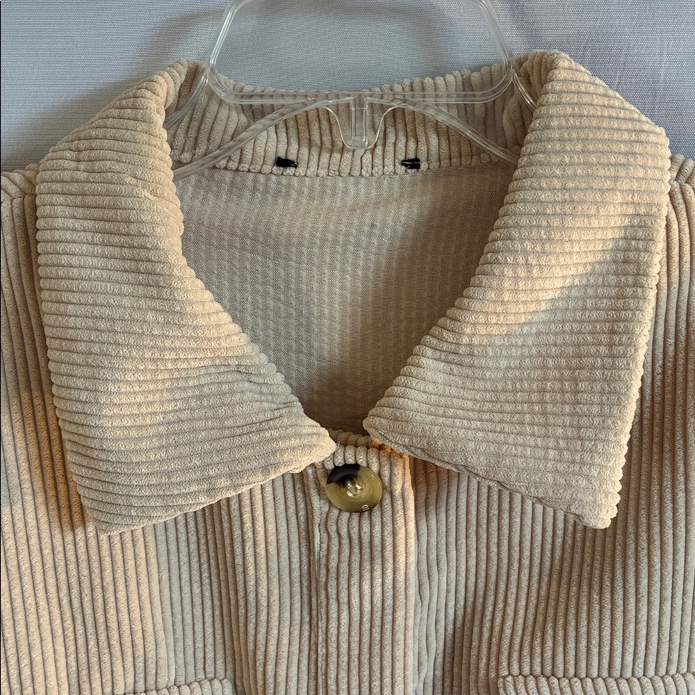 Beige cropped oversized corduroy shacket size 4 casual boho trendy boxy neutral - Picture 4 of 8